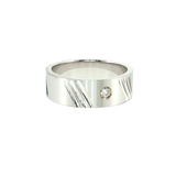 14K White Gold Men's Satin Wedding Band | 0.08ct Diamond