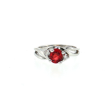 14K White Gold AA Red Sapphire & Diamond Three Stone Ring