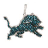 10K White Gold Lion Halo Pendant | 2.50ctw Blue Diamonds