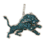 10K White Gold Lion Halo Pendant | 2.50ctw Blue Diamonds