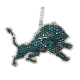 10K White Gold Lion Halo Pendant | 2.50ctw Blue Diamonds