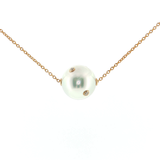 Lady's 14k Yellow Gold Floating Akoya Pearl & Diamond Pendant | 16"