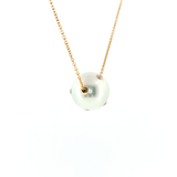 Lady's 14k Yellow Gold Floating Akoya Pearl & Diamond Pendant | 16"