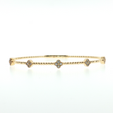 14K Yellow Gold Clover & Bead Diamond Stack Bangle | 0.33ctw