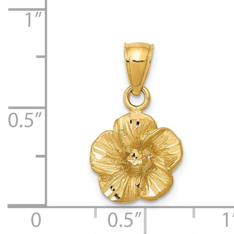 14k Satin Diamond-cut Hibiscus Pendant K5972