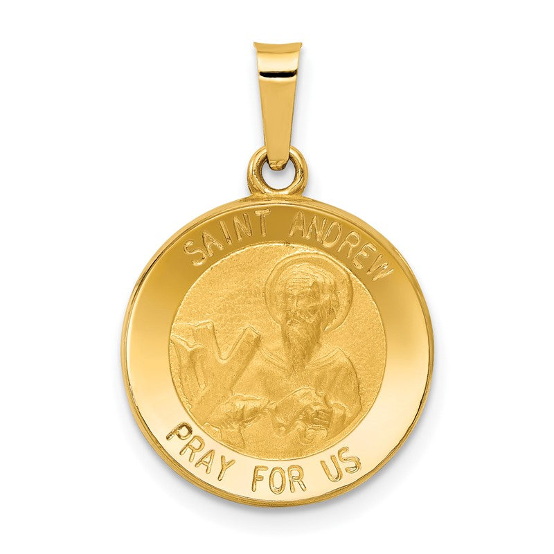 14k Polished and Satin Hollow St. Andrew Medal Pendant XR1284