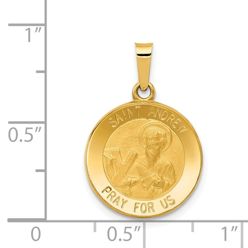 14k Polished and Satin Hollow St. Andrew Medal Pendant XR1284