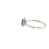 18K White Gold Oval Sapphire Diamond Halo Ring | Size 6.25