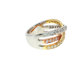 Tricolor 14K Gold Criss-Cross Diamond Fashion Ring (0.74 CTW)