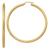14k 3x60mm Diamond-cut Round Tube Hoop Earrings TC273