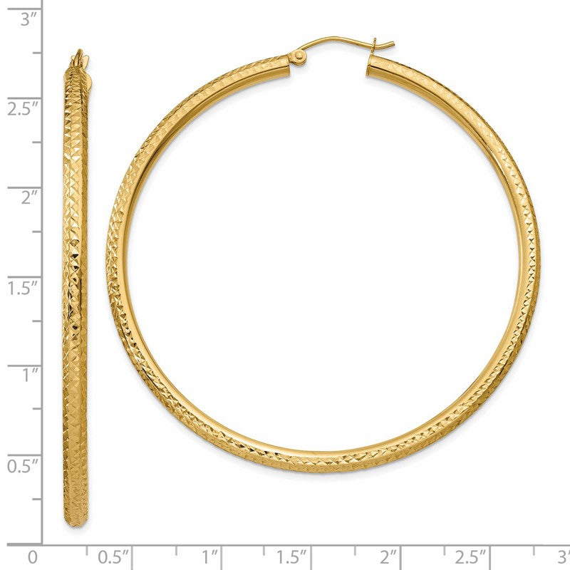 14k 3x60mm Diamond-cut Round Tube Hoop Earrings TC273