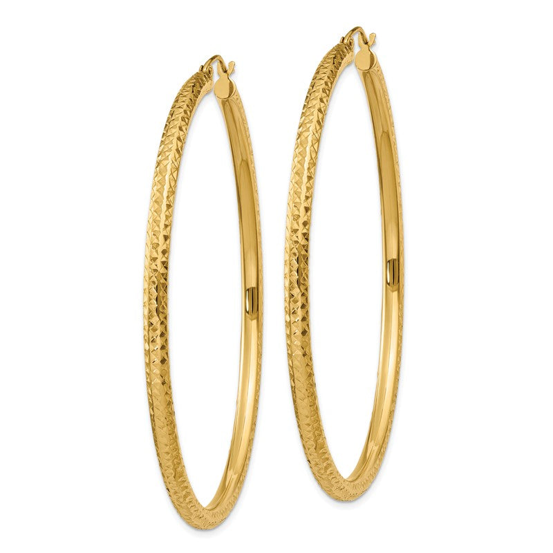 14k 3x60mm Diamond-cut Round Tube Hoop Earrings TC273