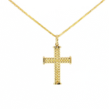 14K Gold 20" Diamond Cross Foxtail Pendant Chain (0.23 TWT)