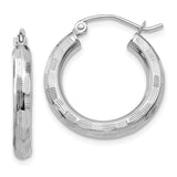 14k White Gold 3x25mm Diamond-cut Tube Hoop Earrings TF626