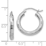 14k White Gold 3x25mm Diamond-cut Tube Hoop Earrings TF626