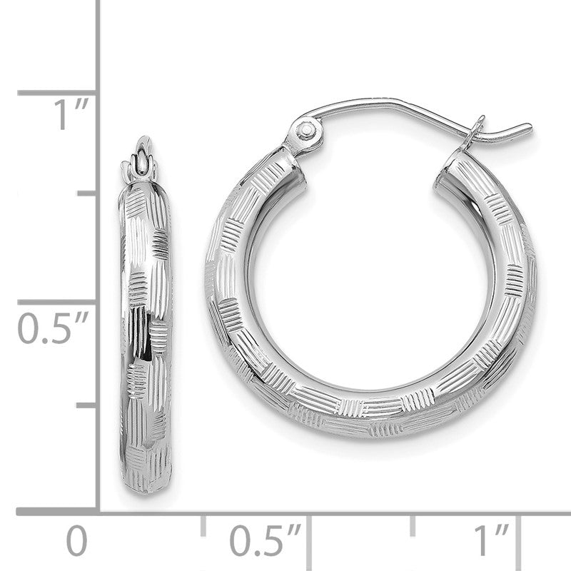 14k White Gold 3x25mm Diamond-cut Tube Hoop Earrings TF626