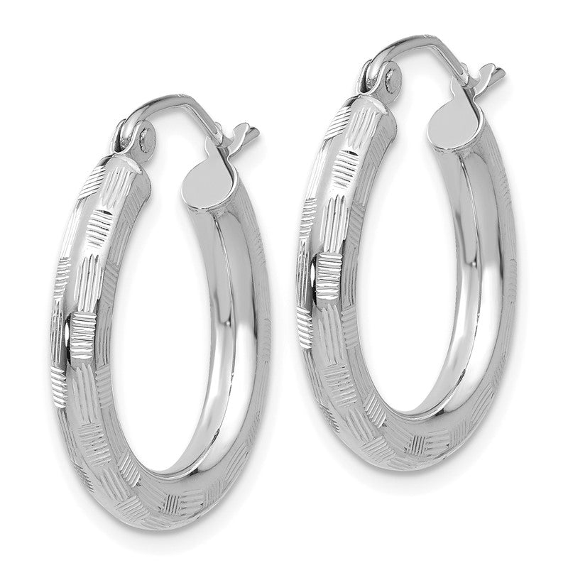 14k White Gold 3x25mm Diamond-cut Tube Hoop Earrings TF626