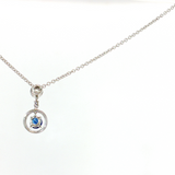 18K White Gold Round Sapphire & Diamond Necklace | 16"