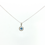 14K White Gold Round Sapphire Halo Pendant Necklace