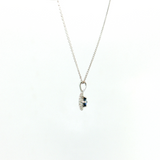 14K White Gold Round Sapphire Halo Pendant Necklace
