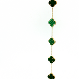 Yellow 14 Karat Malachite Clover Bracelet - 7.5 Inch Gold Chain