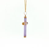 Lady's 14k Yellow Gold Purple Jade Cross Pendant - 18" Necklace