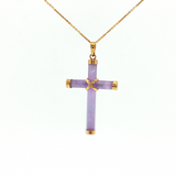 Lady's 14k Yellow Gold Purple Jade Cross Pendant - 18" Necklace