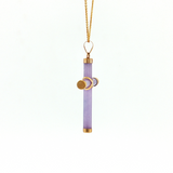 Lady's 14k Yellow Gold Purple Jade Cross Pendant - 18" Necklace
