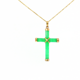 Lady's 14k Yellow Gold Green Jade Cross Pendant - 18" Necklace