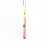 Lady's 14k Yellow Gold Pink Jade Cross Pendant - 18" Necklace