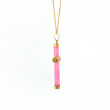 Lady's 14k Yellow Gold Pink Jade Cross Pendant - 18" Necklace