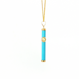 Lady's 14k Yellow Gold Blue Turquoise Cross Pendant - 18" Chain