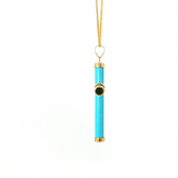 Lady's 14k Yellow Gold Blue Turquoise Cross Pendant - 18" Chain