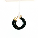 Lady's 14kt Gold Large Black Onyx Hoop Earrings