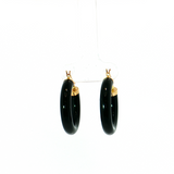 Lady's 14kt Gold Large Black Onyx Hoop Earrings