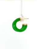 Lady's 14kt Gold Small Green Jade Hoop Earrings