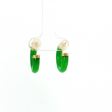 Lady's 14kt Gold Small Green Jade Hoop Earrings