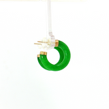 Lady's 14kt Gold Small Green Jade Hoop Earrings