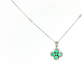 Lady's 18kt White Gold Emerald & Diamond Clover Pendant