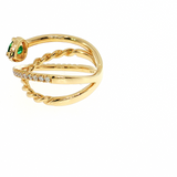 18K Gold 3-Strand Ring with Pear Emerald & Round Diamonds