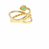 18K Gold 3-Strand Ring with Pear Emerald & Round Diamonds