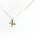 14K Gold Open-Link Chain Butterfly Emerald Diamond Pendant