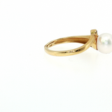 14K Yellow Gold 8.5mm White Pearl & Diamond Accent Ring