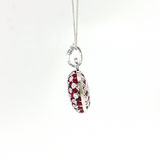 18K White Gold Puffed Heart Ruby & Diamond Pendant | 18" Cable Link