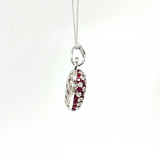 18K White Gold Puffed Heart Ruby & Diamond Pendant | 18" Cable Link
