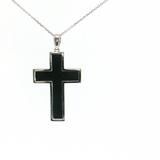 14K White Gold Onyx & Black Opal Cross Pendant