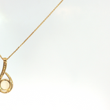 14K Yellow Gold Round Opal & Diamond Pendant Necklace (18")
