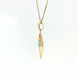 14K Gold Opal Inlay & Diamond Pendant Necklace