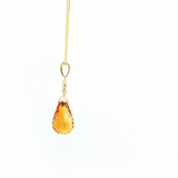 4.70 Ct Briolette Citrine & Diamond Solitaire Pendant | 14K Yellow Gold