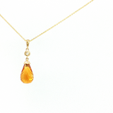 4.70 Ct Briolette Citrine & Diamond Solitaire Pendant | 14K Yellow Gold